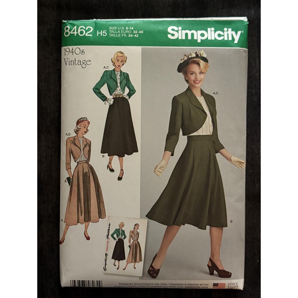 8462 Simplicity Sewing Pattern 1940s Vintage Dress Outfit (2019) | Size H2 6-14